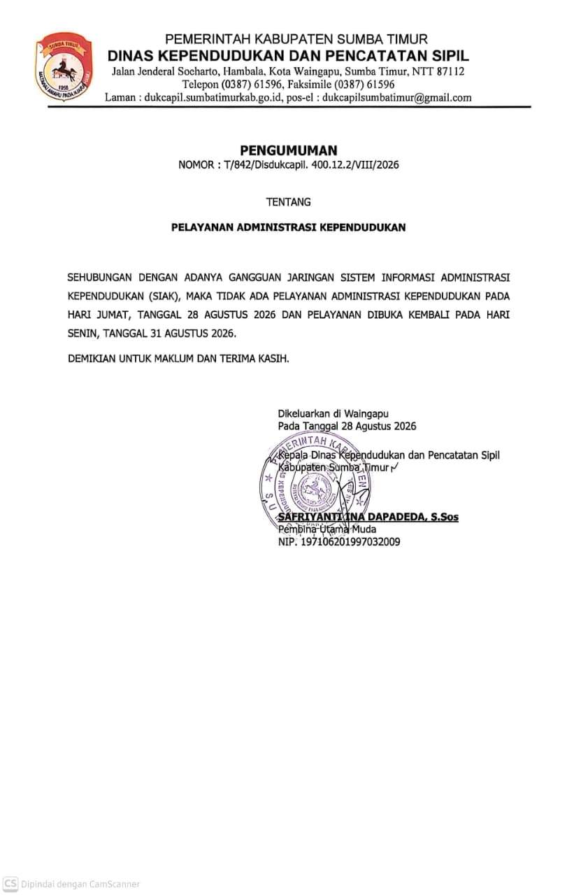 Gangguan Jaringan pelayanan Adminduk Kabupaten Sumba Timur
